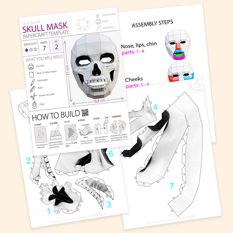 Patterned skull mask d papercraft template