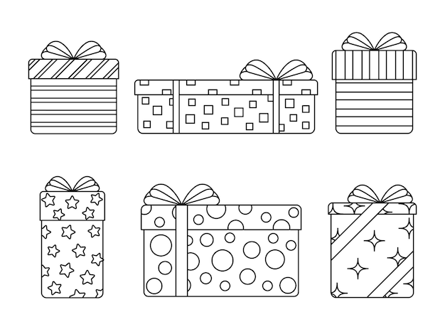 Premium vector vector linear set of gift boxes for coloring page isolated outline presents collection on white