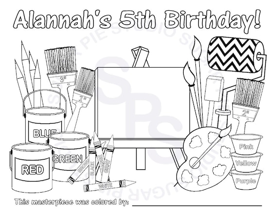 Personalized art painting coloring page birthday party favor colouring activity sheet personalized printable template