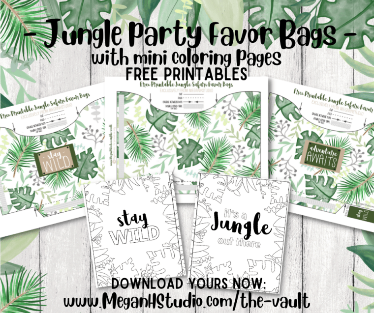Free printable jungle party favor bags and mini coloring pages