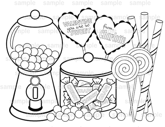 Personalized valentines candy party favor birthday party favor colouring activity sheet personalized printable template