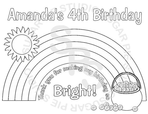 Personalized rainbow coloring page birthday party favor colouring activity sheet personalized printable template