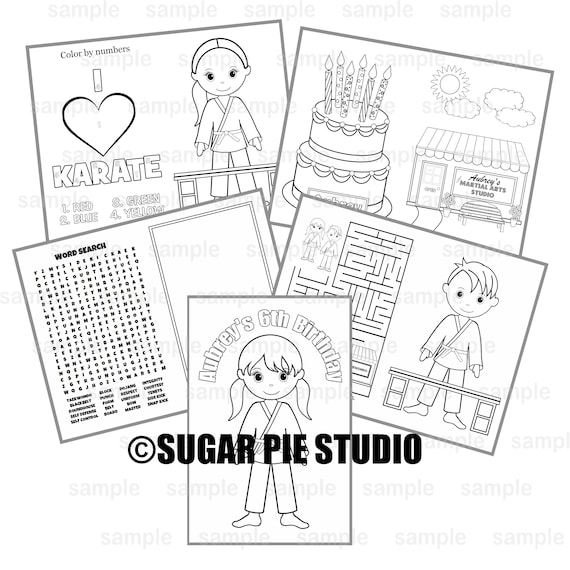 Karate birthday party favor coloring book gift personalized printable template colouring activity
