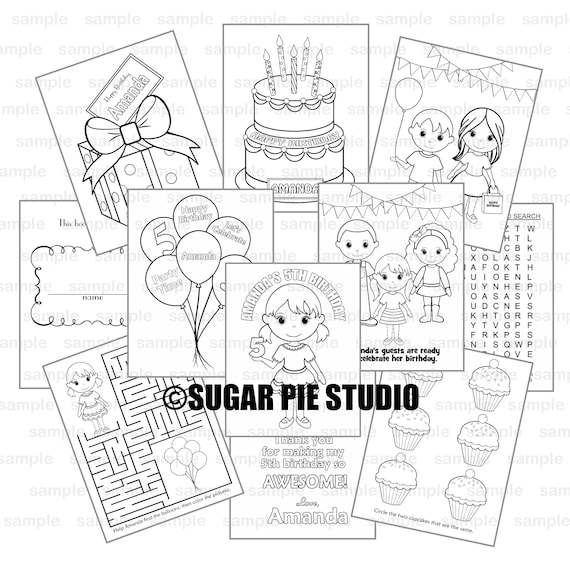Birthday party favor coloring book gift personalized printable template colouring activity