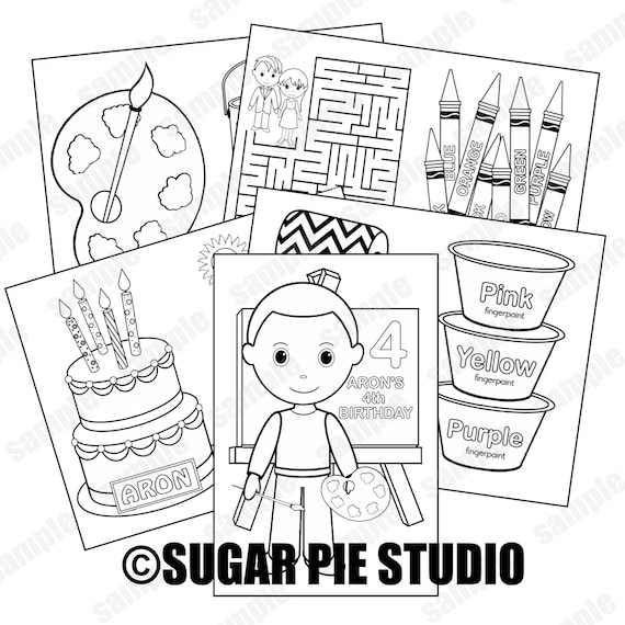 Art painting birthday party favor coloring book gift personalized printable template colouring activityarty favor kids