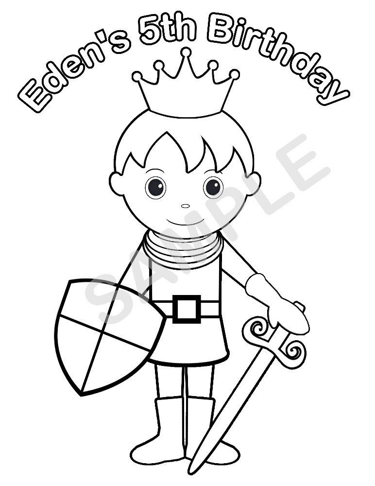Personalized prince coloring page birthday party favor