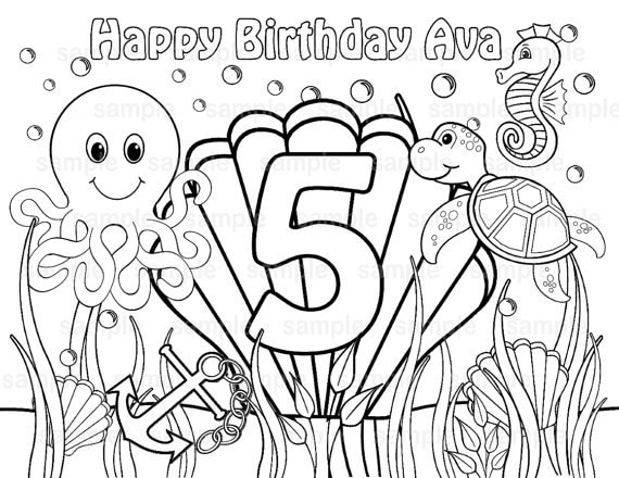 Personalized ocean animals coloring page birthday party favor colouring activity sheet personalized printable template