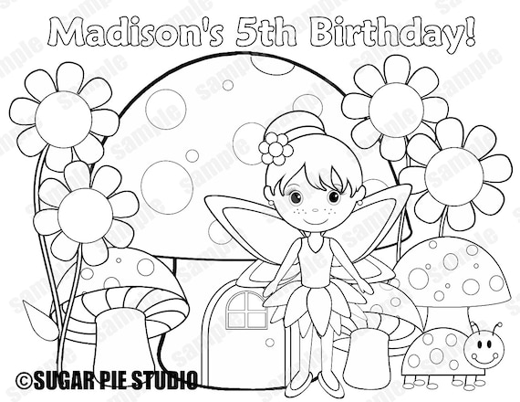 Personalized fairy coloring page birthday party favor colouring activity sheet personalized printable template