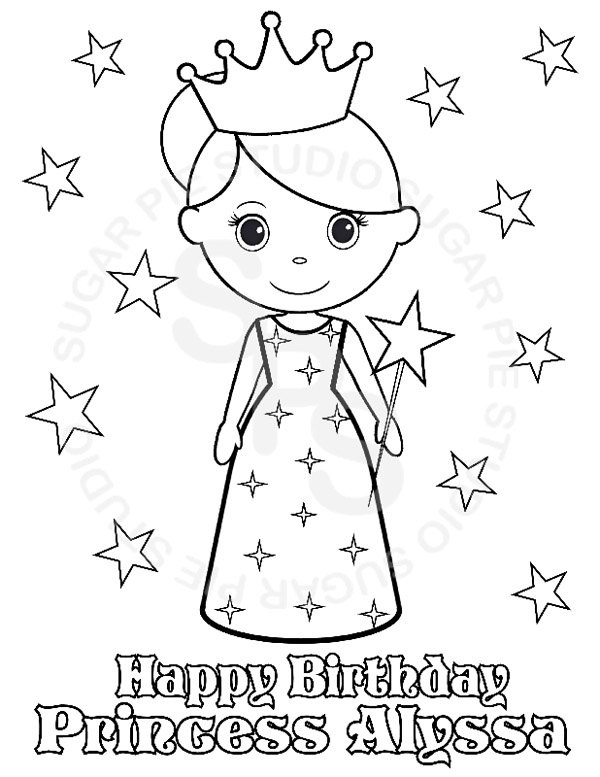 Personalized princess coloring page birthday party favor