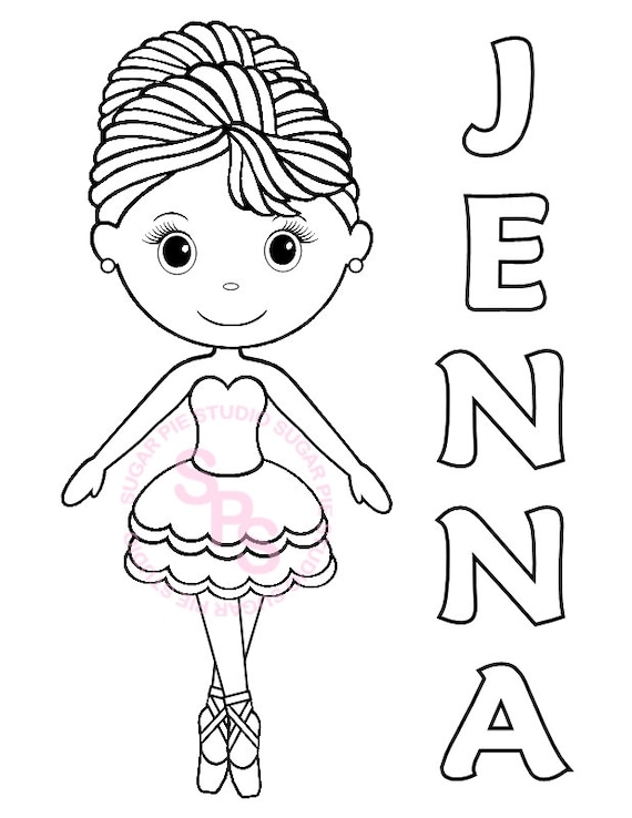 Personalized ballerina coloring page birthday party favor colouring activity sheet personalized printable template