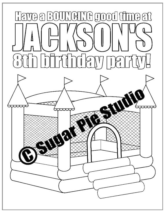 Personalized bounce house coloring page birthday party favor colouring activity sheet personalized printable template
