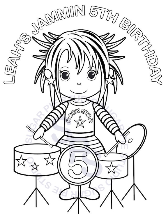 Personalized rockstar coloring page birthday party favor colouring activity sheet personalized printable template