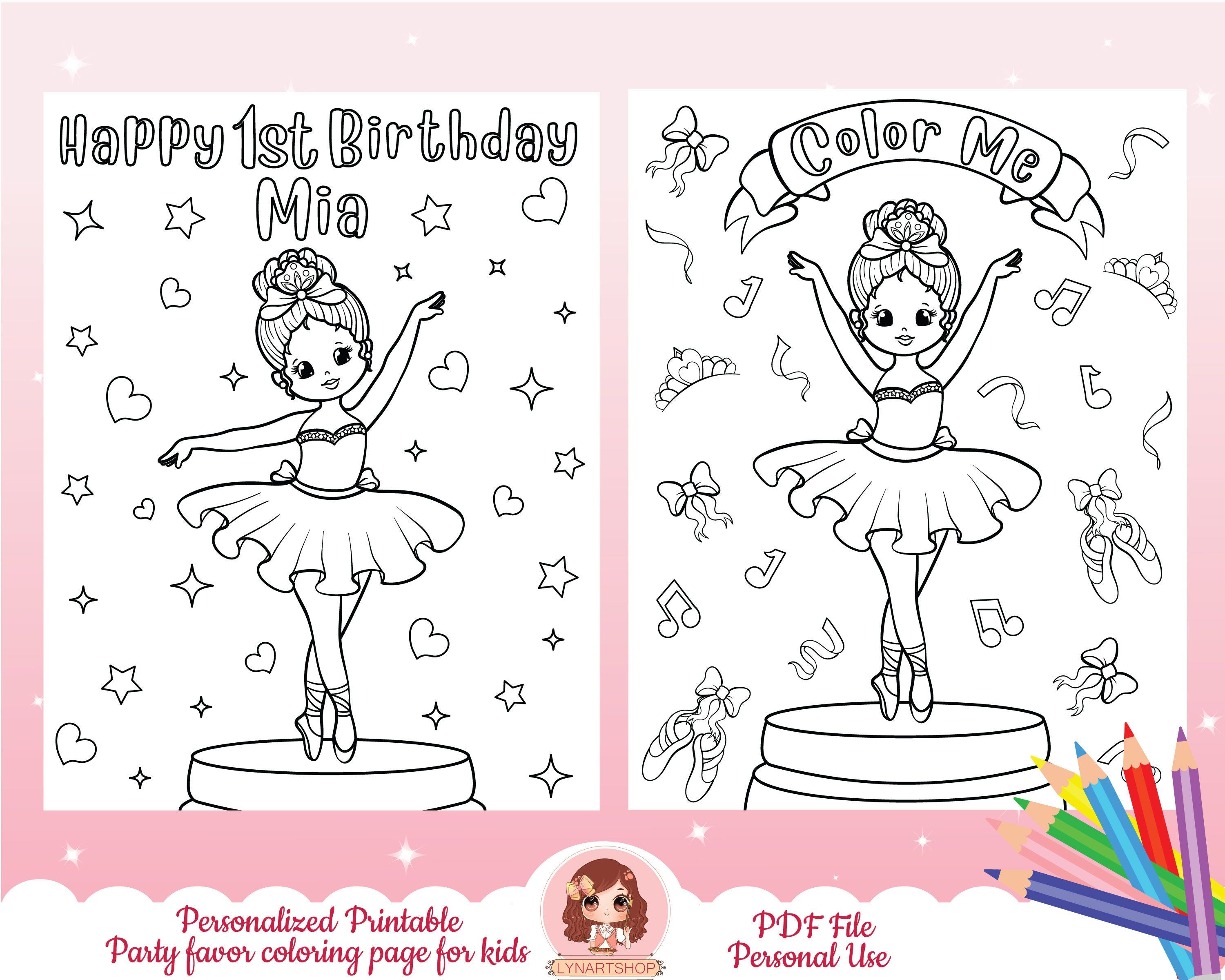 Personalized printable coloring sheet birthday party favor coloring sheet kids coloring page activity for birthday party ballerina