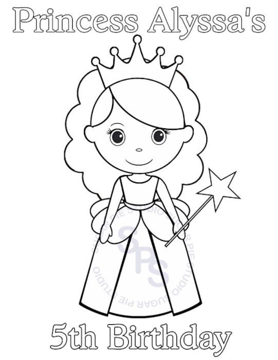 Personalized princess coloring page birthday party favor colouring activity sheet personalized printable template