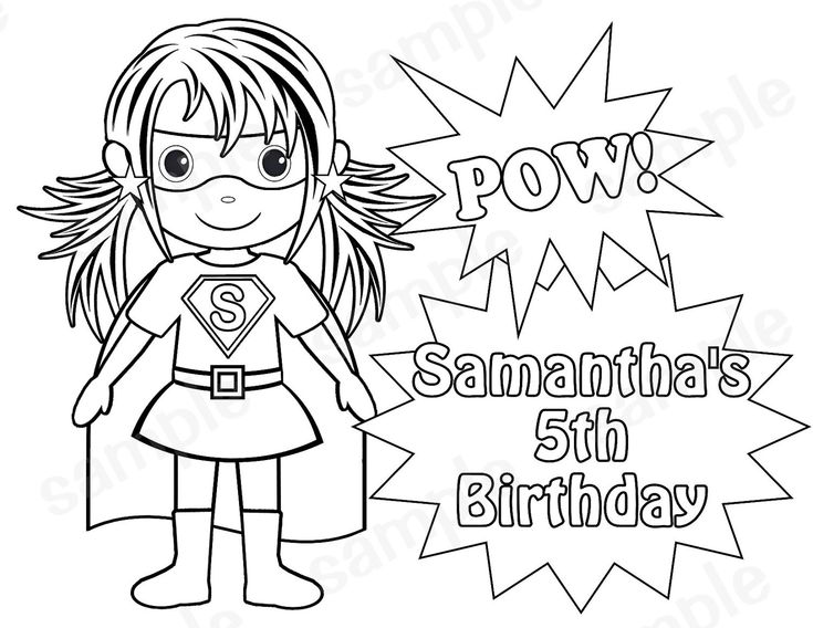Personalized superhero coloring page birthday party favor