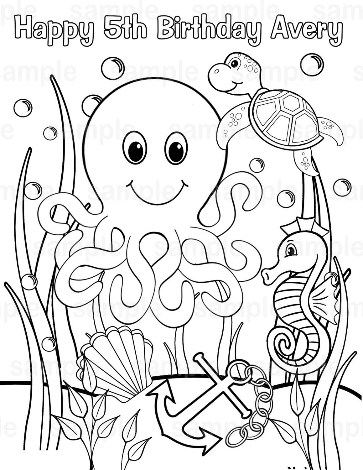 Personalized under the sea coloring page birthday party favor colouring activity sheet personalized printable template
