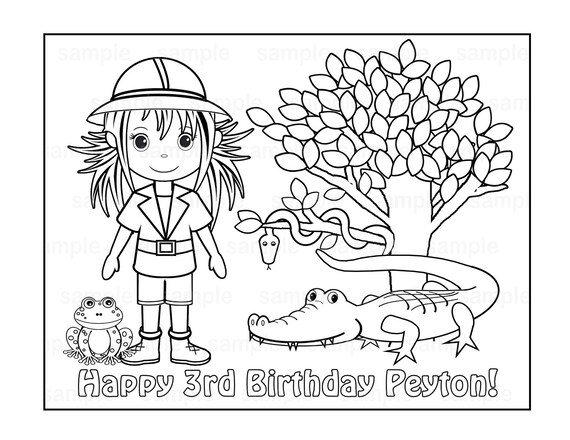 Personalized jungle coloring page birthday party favor colouring activity sheet personalized printable template