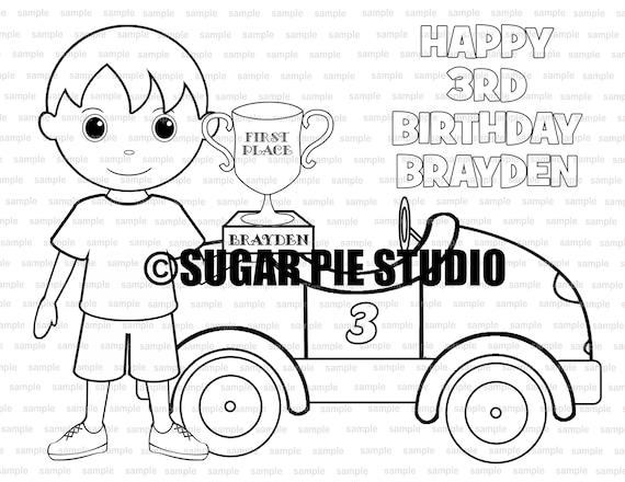 Personalized race car coloring page birthday party favor colouring activity sheet personalized printable template