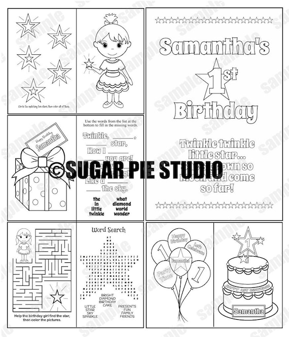 Star birthday party favor coloring book gift personalized printable template colouring activity