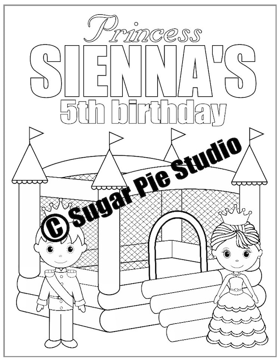 Personalized bounce house coloring page birthday party favor colouring activity sheet personalized printable template