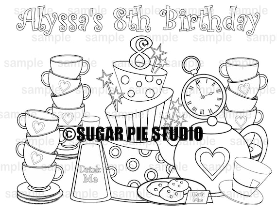 Personalized whimsical coloring page birthday party favor colouring activity sheet personalized printable template