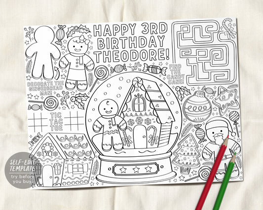 Winter onederland birthday coloring page placemat for kids editable te â puff paper co