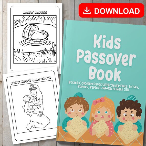 Best value kids passover book instant download pesach coloring pages with seder plate moses plagues perfect jewish holiday gift