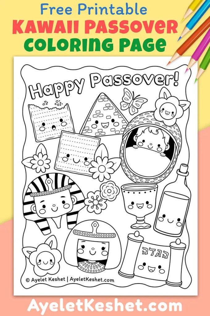 Kawaii passover coloring page free printable