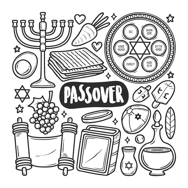 Premium vector happy passover icons hand drawn doodle coloring