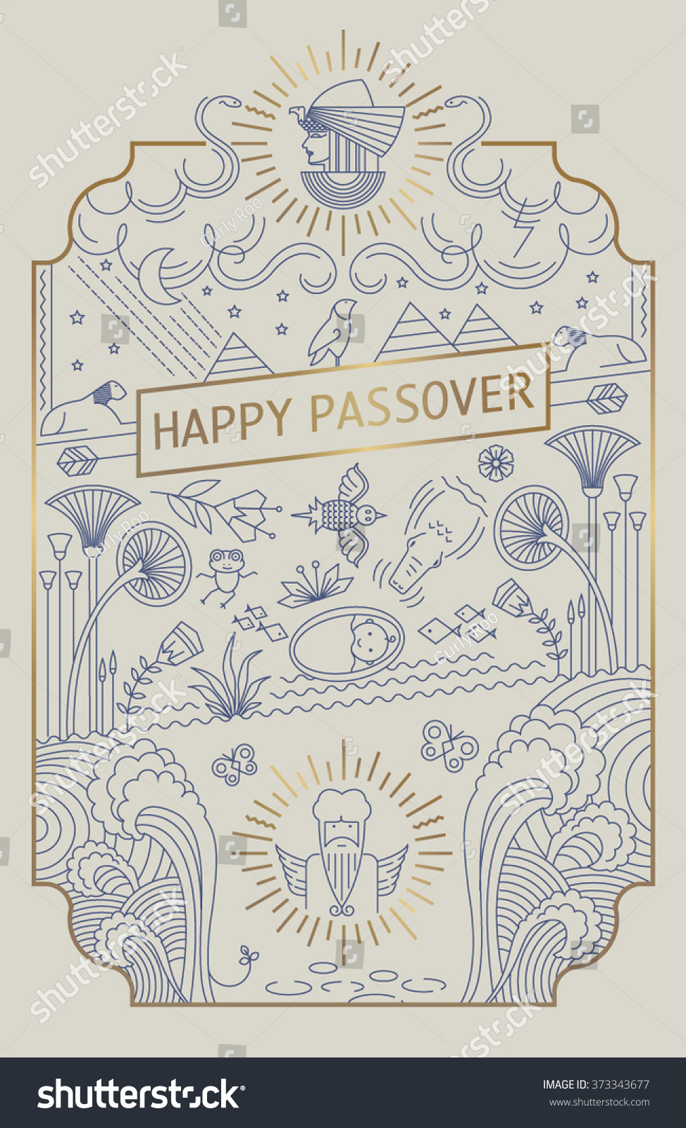 Passover line art card gold foil stock vector royalty free