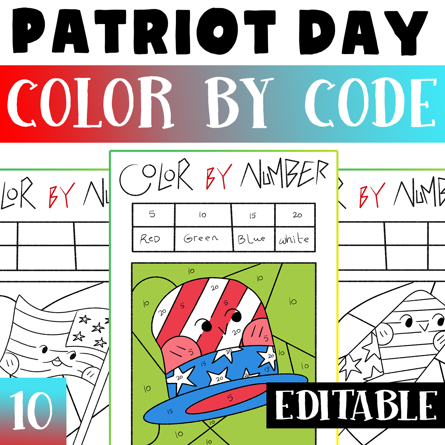 Patriot day editable color by code worksheets activity patriot color by numbers made by teachers
