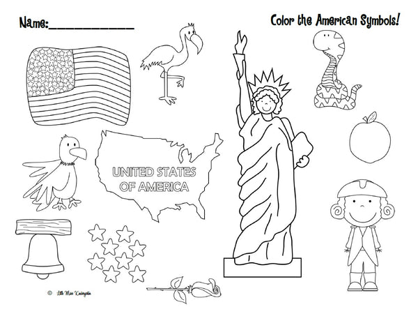 Color the american symbols free patriotic printable â