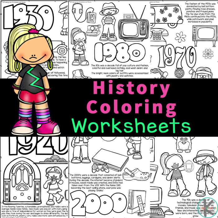 Free american decades history coloring pages