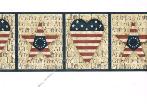Liberty america flag heart folk art patriotic primitive wallpaper border