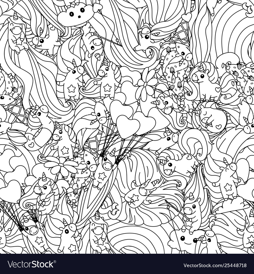 Unicorn pattern coloring page royalty free vector image