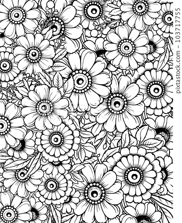 Flower kids and adult coloring page spring and