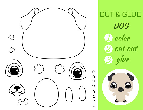 Simple educational game coloring page cut and glue sitting baby dog for kids educational paper game for preschool children color cut parts and glue on paper vector stock illustration stock illustration