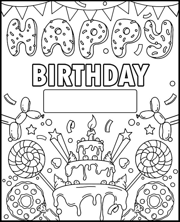 Happy birthday coloring page sheet