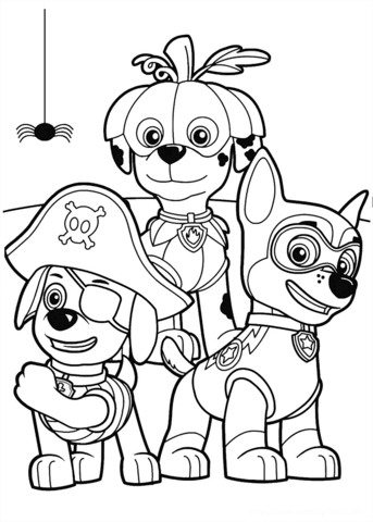 Paw patrol halloween party coloring page free printable coloring pages