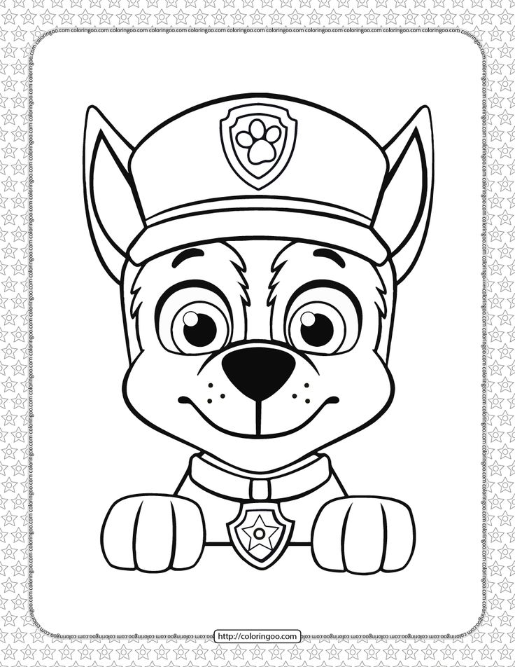 Colorful paw patrol chase head coloring page