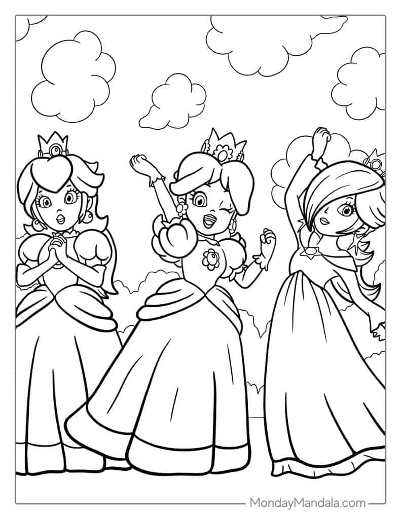 Princess peach coloring pages free pdf printables