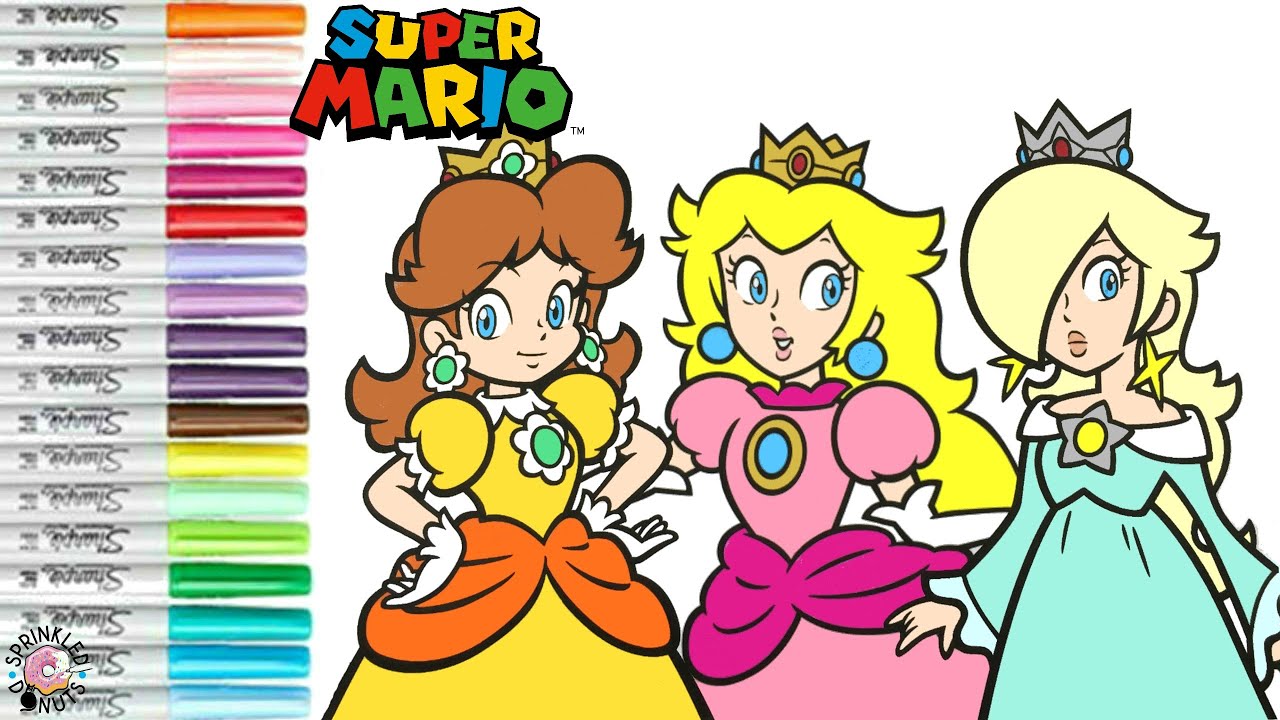 Nintendo super ario bros coloring book page princess peach princess daisy and rosalina
