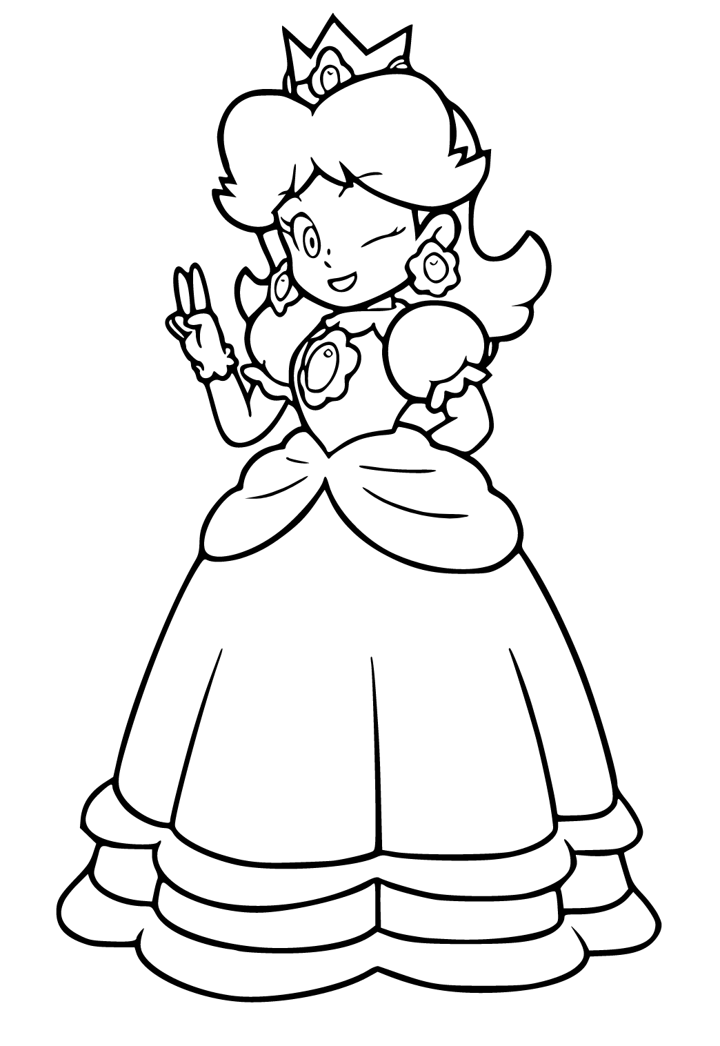 Free printable princess peach wink coloring page for adults and kids