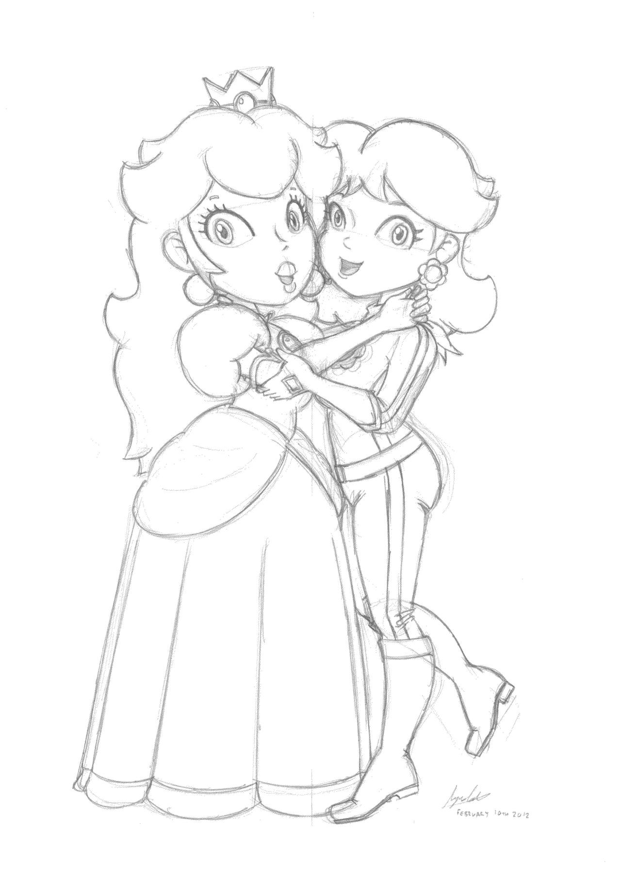 Peach hugging daisy sketch by famousmari on