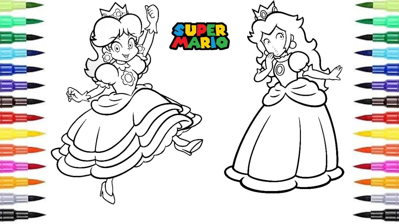 Princess peach and daisy dance in real life coloring posca markers super mario bros ohuhu