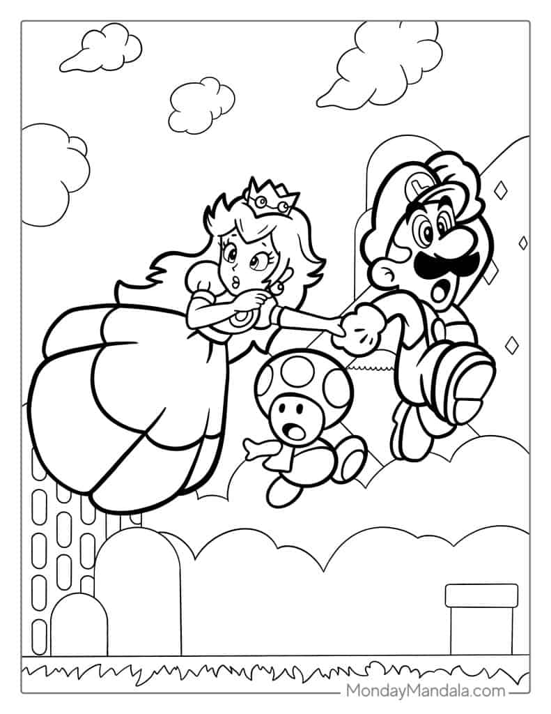 Princess peach coloring pages free pdf printables