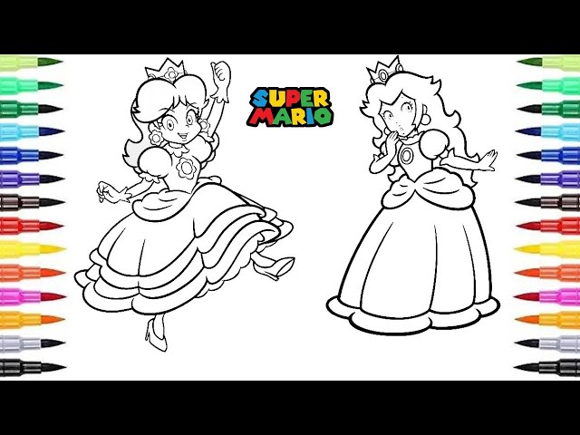 Princess peach and daisy dance in real life coloring posca markers super mario bros ohuhu
