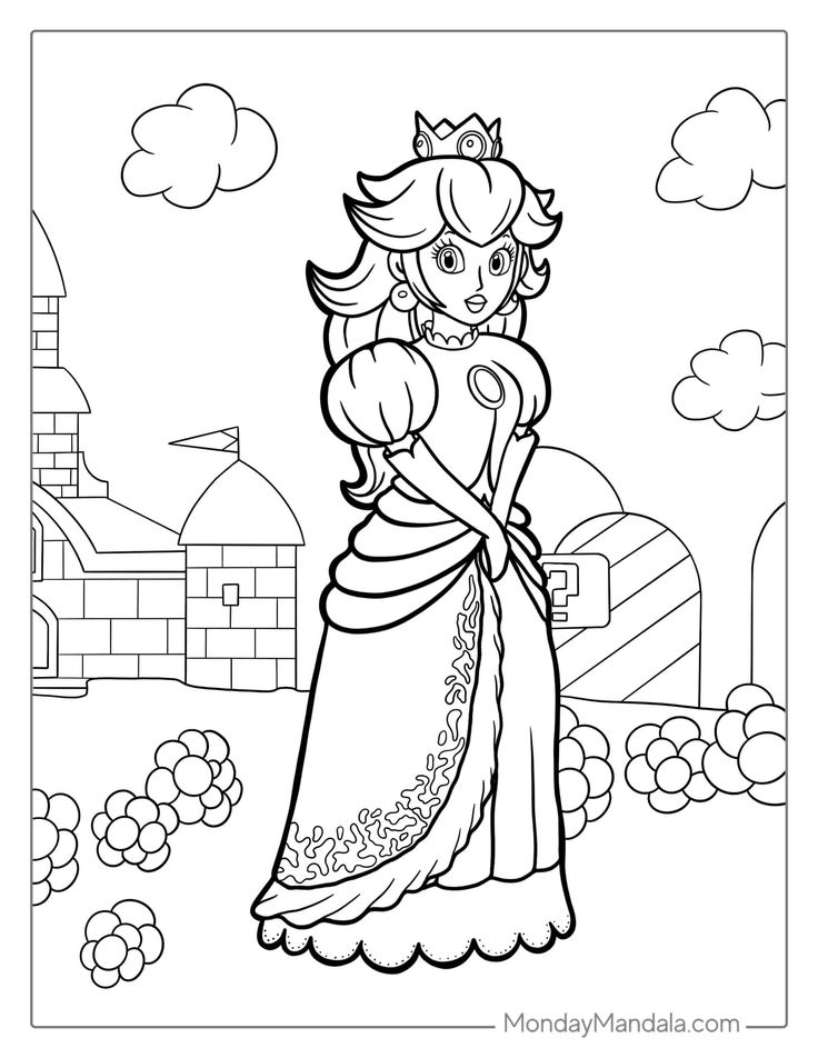 Princess peach coloring pages free pdf printables coloring pages princess peach princess diy