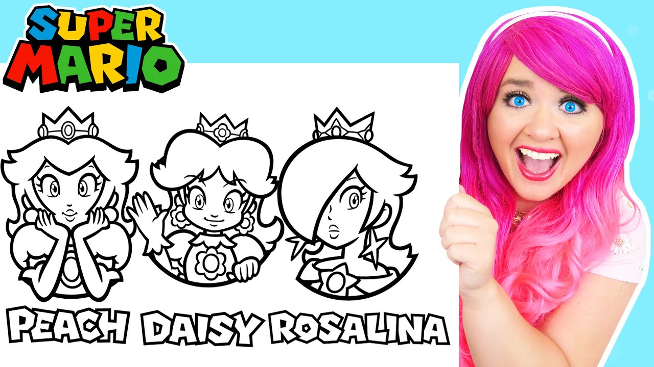 Coloring super ario princess peach daisy rosalina coloring pages prisacolor paint arkers