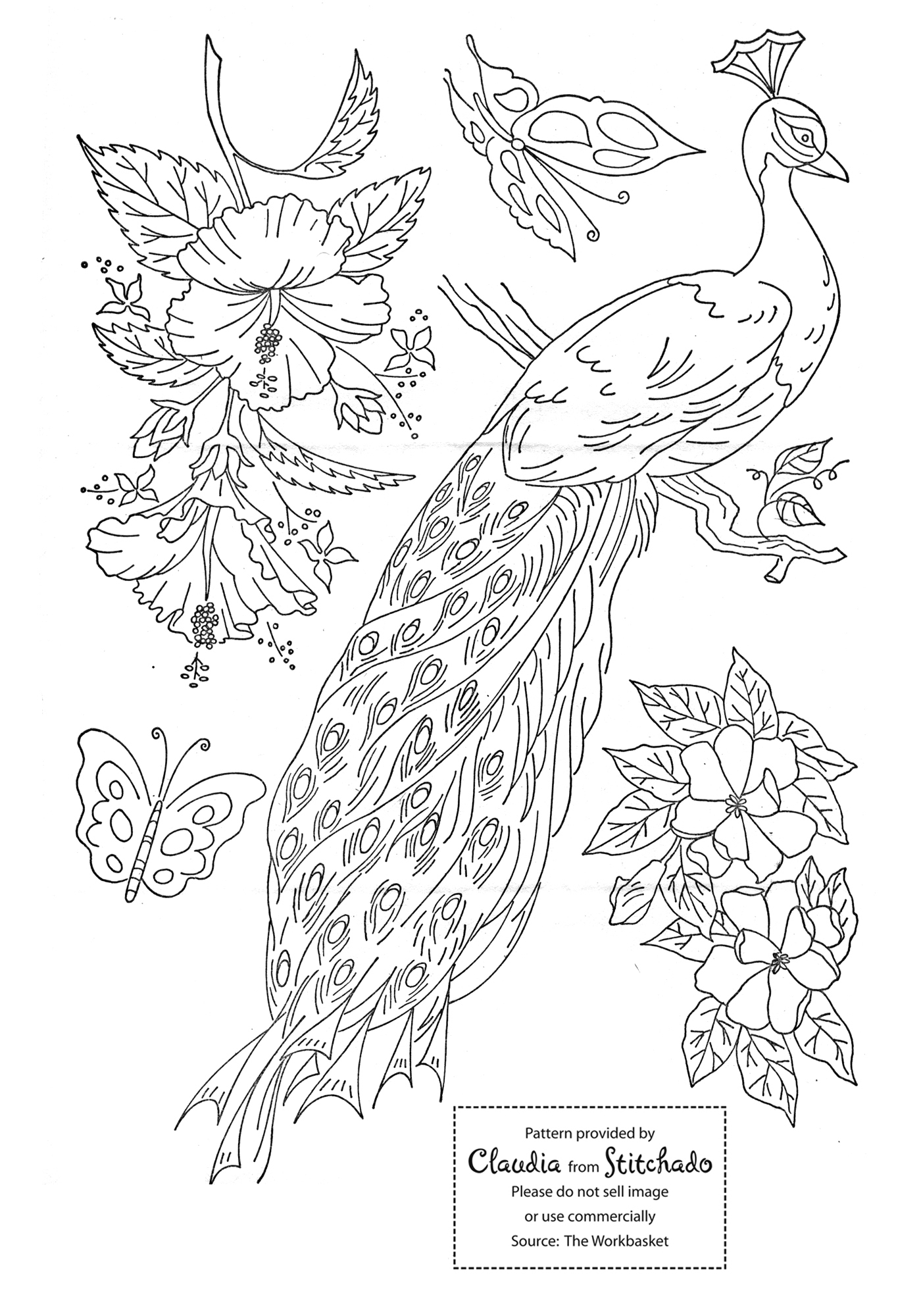 Peacock embroidery design free printable papercraft templates